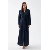 MARSiLYAN- Kadın Uzun Lacivert Saten Sabahlık