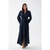 MARSiLYAN- Kadın Uzun Lacivert Saten Sabahlık
