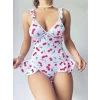 MARSiLYAN- Kadın Vişne Desenli Dantel İşlemeli Şık Body