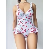 MARSiLYAN- Kadın Vişne Desenli Dantel İşlemeli Şık Body