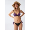 MARSiLYAN- Kadın Yandan Bağlamalı Yarım Destekli Fiyonklu Alt Üst Bikini Takım Mor