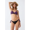 MARSiLYAN- Kadın Yandan Bağlamalı Yarım Destekli Fiyonklu Alt Üst Bikini Takım Mor
