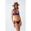 MARSiLYAN- Kadın Yandan Bağlamalı Yarım Destekli Fiyonklu Alt Üst Bikini Takım Mor