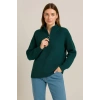 MARSiLYAN- KADIN Yarım Fermuarlı Triko Kazak – Selanik Örgü, Dik Yaka, Pamuklu Dokuma, Oversize Uzun Kollu Kışlık Model - Haki