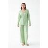 MARSiLYAN- Kadın Yeşil Kalp Desenli Düğmeli Pamuklu Pijama Takımı