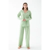 MARSiLYAN- Kadın Yeşil Kalp Desenli Düğmeli Pamuklu Pijama Takımı