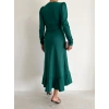 MARSiLYAN- Kadın Yeşil Krep Kumaş Midi Boy Kuşaklı Uzunkol Elbise