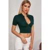 MARSiLYAN- Kadın Yeşil Yarım Fermuarlı ve Kısa Kollu Crop Top Bluz