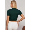 MARSiLYAN- Kadın Yeşil Yarım Fermuarlı ve Kısa Kollu Crop Top Bluz