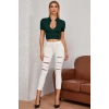 MARSiLYAN- Kadın Yeşil Yarım Fermuarlı ve Kısa Kollu Crop Top Bluz