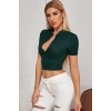 MARSiLYAN- Kadın Yeşil Yarım Fermuarlı ve Kısa Kollu Crop Top Bluz