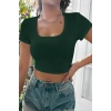MARSiLYAN- Kadın Yeşil Yarım Kol Düz Yaka Crop Top Bluz