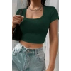 MARSiLYAN- Kadın Yeşil Yarım Kol Düz Yaka Crop Top Bluz