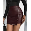 MARSiLYAN- Kadın Yüksek Belli Yandan çivili Mini Deri Etek