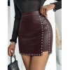 MARSiLYAN- Kadın Yüksek Belli Yandan çivili Mini Deri Etek