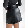 MARSiLYAN- Kadın Yüksek Belli Yandan çivili Mini Deri Etek