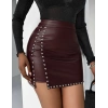 MARSiLYAN- Kadın Yüksek Belli Yandan çivili Mini Deri Etek