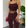 MARSiLYAN- Kadın Zincir Askılı Krop Ithal Krep Bluz Ve Pantolon Ikili Takım