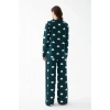 MARSiLYAN- Kadın Zümrüt Yeşili Kalp Desenli Düğmeli Pamuklu Pijama Takımı