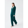 MARSiLYAN- Kadın Zümrüt Yeşili Önden Düğmeli Rahat Kesim Pijama Takımı