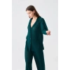 MARSiLYAN- Kadın Zümrüt Yeşili Önden Düğmeli Rahat Kesim Pijama Takımı