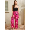 MARSiLYAN-  Kalın Askılı Viskon Çiçek Desenli Sırt Aksesuarlı Yazlık Dantel Detaylı Pijama