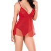 MARSiLYAN-  Kırmızı Jakarlı Bodysuit Gecelik Zarif Kadın Gece Elbisesi