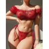 MARSiLYAN-  Kırmızı Transparan Fantezi Sütyen Külot Takım