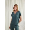 MARSiLYAN- Kısa Kollu V Yakalı Dantelli Pijama Takımı