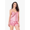MARSiLYAN-  Koyu Pembe Saten Babydoll Şort Takımı
