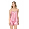 MARSiLYAN-  Koyu Pembe Saten Babydoll Şort Takım