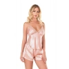 MARSiLYAN-  Koyu Pudra Saten Babydoll Şort Takımı