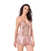 MARSiLYAN-  Koyu Pudra Saten Babydoll Şort Takımı
