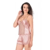 MARSiLYAN-  Koyu Pudra Saten Babydoll Şort Takımı