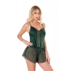 MARSiLYAN-  Koyu Yeşil Saten Babydoll Şort Takımı