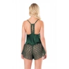 MARSiLYAN-  Koyu Yeşil Saten Babydoll Şort Takımı