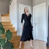 MARSiLYAN- Krep Kumaş Midi Boy Kuşaklı Uzunkol Elbise 113 Cm