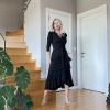 MARSiLYAN- Krep Kumaş Midi Boy Kuşaklı Uzunkol Elbise 113 Cm