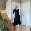 MARSiLYAN- Krep Kumaş Midi Boy Kuşaklı Uzunkol Elbise 113 Cm