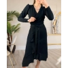 MARSiLYAN- Krep Kumaş Midi Boy Kuşaklı Uzunkol Elbise 113 Cm