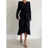 MARSiLYAN- Krep Kumaş Midi Boy Kuşaklı Uzunkol Elbise 113 Cm
