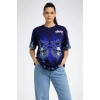 MARSiLYAN- Lacivert Oversize Tişört Dragon - Kuru Kafa Baskılı Bisiklet Yaka T-Shirt - Lacivert