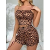 MARSiLYAN-  Leopar Desenli İnce Askılı Şortlu Pijama Takımı