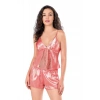 MARSiLYAN-  Mercan Saten Babydoll Şort Takımı