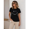 MARSiLYAN- Minimal Gülümseyen Yüz Baskılı Tişört Kısa Kol Yazlık T-Shirt - Siyah