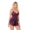 MARSiLYAN-  Mürdüm Saten Babydoll Şort Takımı