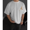 MARSiLYAN- Ön Ve Arka Baskılı Oversize Bisiklet Yaka T-shirt - Beyaz
