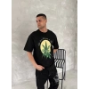 MARSiLYAN- Ön Ve Arka Baskılı Oversize Bisiklet Yaka T-shirt- Siyah