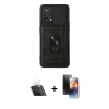 MARSİLYAN™- Oppo A74 4G Kılıf Ahenk Klasik - Siyah 3D Antistatik Mat Seramik Nano Ekran Koruyucu + Kamera Lens Koruma Cam - SF