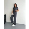 MARSiLYAN- Osy Modal Yumuşak Dokulu Kumaş Kısa Kollu Yakalı T-shirt Pantalon Ikili Takım- Antrasit
